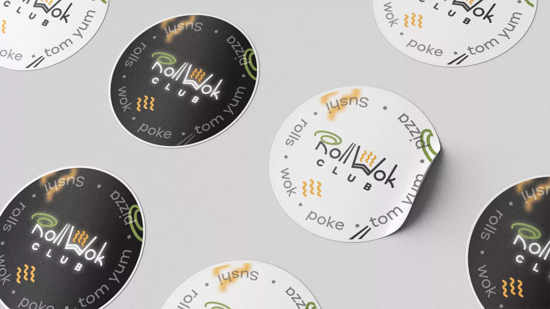 Разработка наклеек для суши-бара «Roll Wok Club» в Петрове Вале