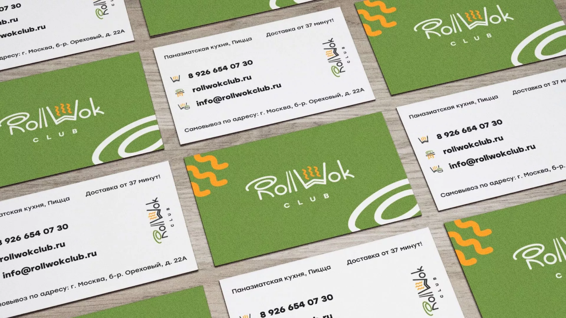 Разработка дизайна визиток суши-бара «Roll Wok Club» в Петрове Вале
